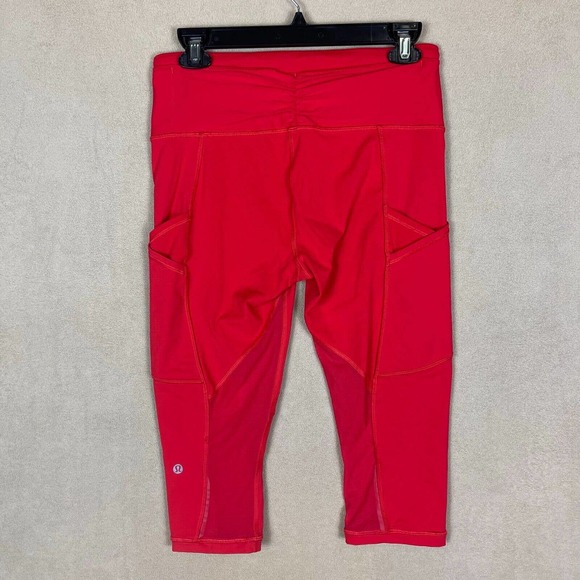 Lululemon Athletic Capri Pants Womens 8 Red Side Pocket Stretch Elastic Waist - Picture 10 of 11